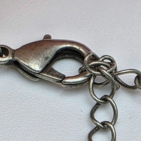 Blue Green Glass Bead Link Necklace Silver Tone Floral Molded 20" Adj Vintage - Picture 8 of 10